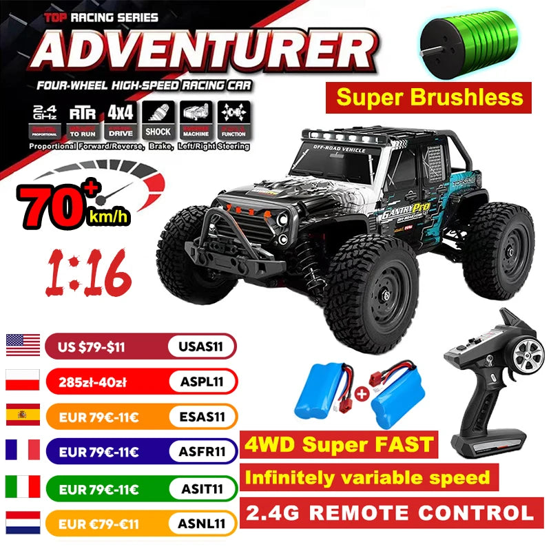WLtoys 1 16 4WD Brushless RC Car High Speed 70KMH Off Road Climbing Toy For RC Enthusiasts