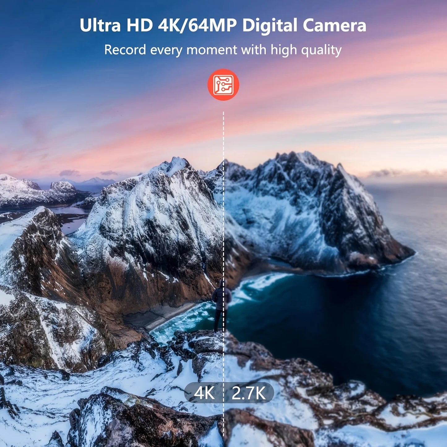 WO 4K Digital Camera With Ring Light And Flip Screen