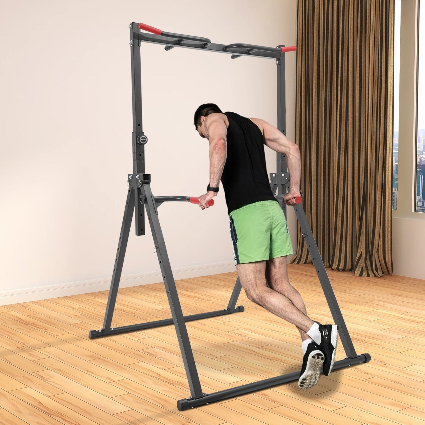Adjustable Height Triangular Pull Up Station With Dip Bar