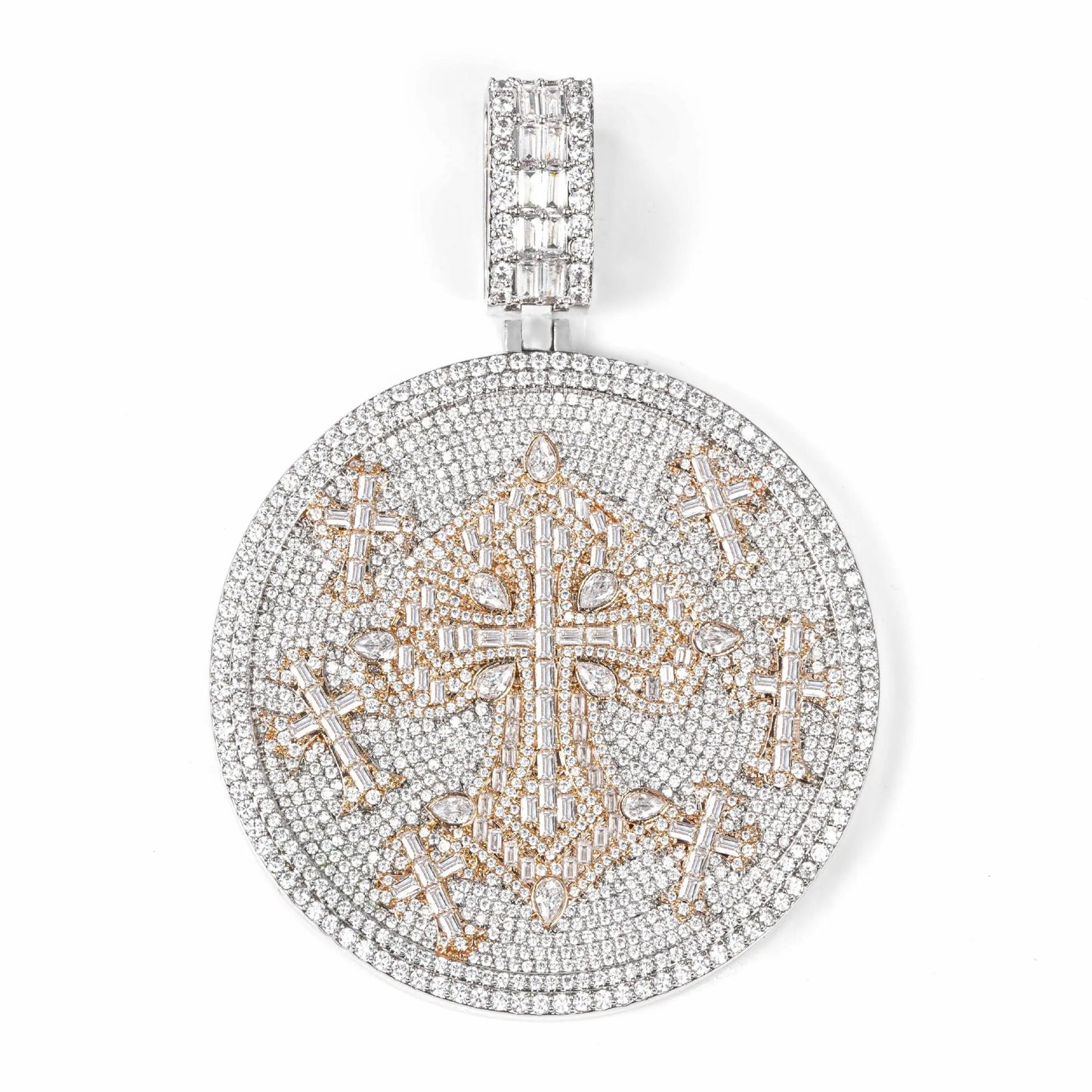 Lyee Cyee Premium Zircon Disc Cross Pendant Necklace