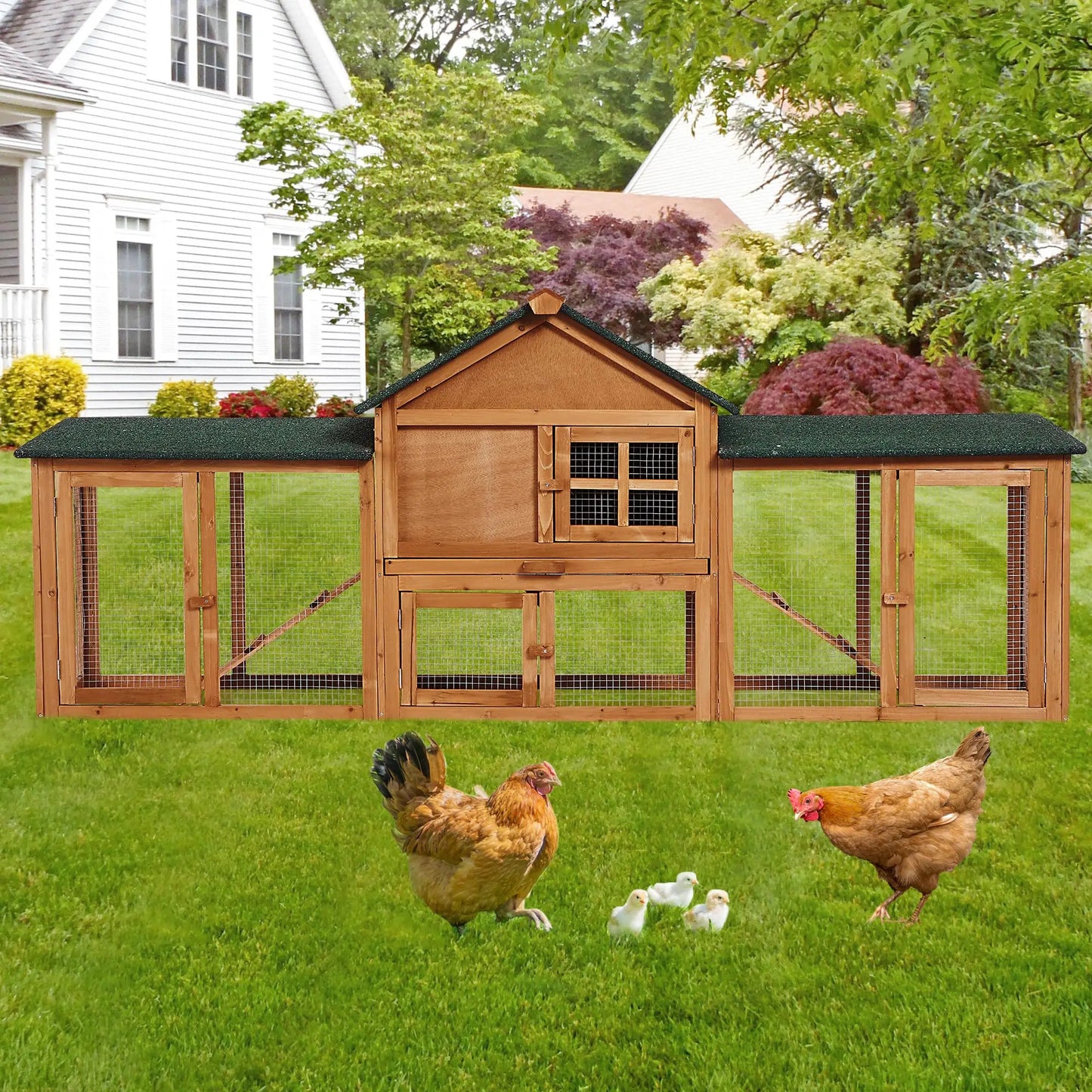 2-Story Bunny Hutch Rabbit Cage Outdoor With Double Side Runs, Pull-Out Tray, Ramp, Roof For Guinea Pigs & Small Pets