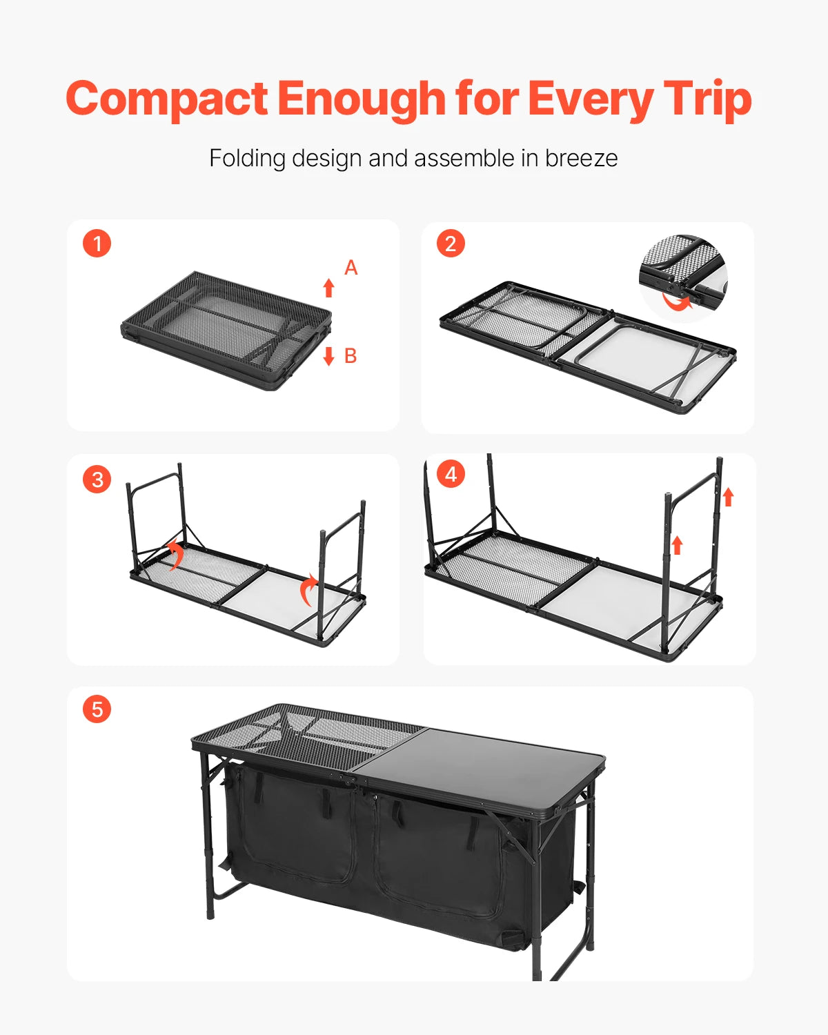 SucceBuy Camping Kitchen Table Outdoor Cooking Station Aluminum Portable