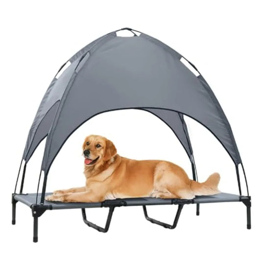 Premium Elevated Dog Bed With Canopy 48 Inch Waterproof Outdoor Pet Cot Portable With Carry Bag