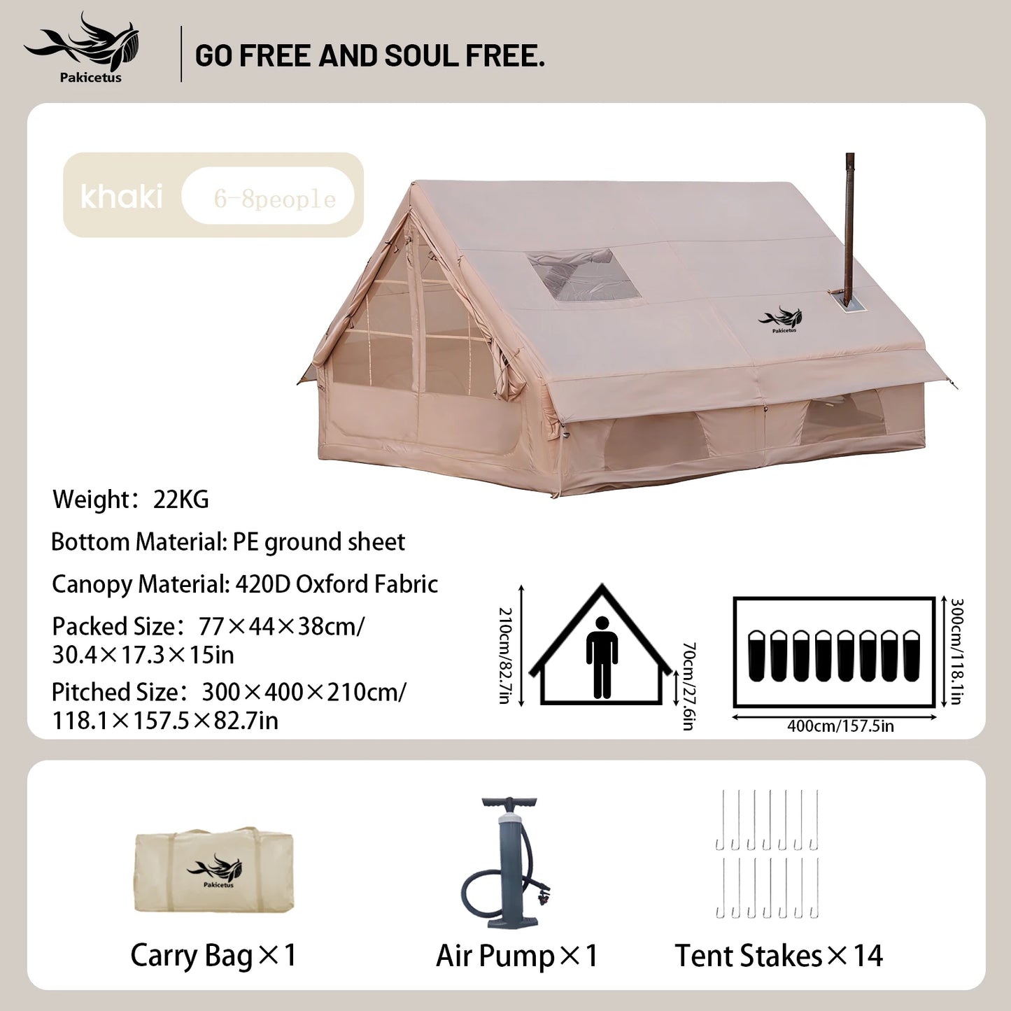 Pakicetus Quick Setup Inflatable Camping Tent For 4 To 8 People