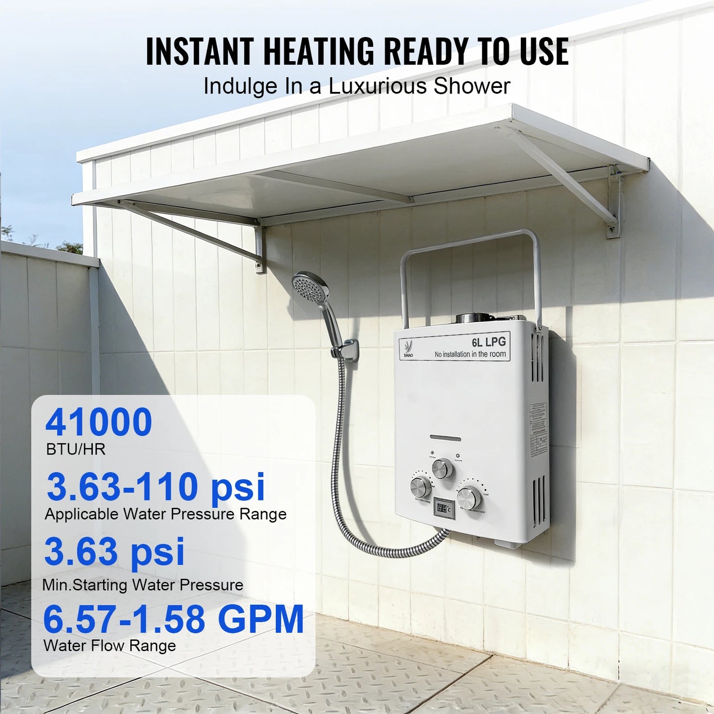 LPG Gas Water Heater Portable Tankless Boiler For Camping