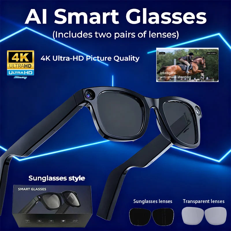 AI Smart Glasses 8MP 4K Camera Translator Bluetooth Sunglasses