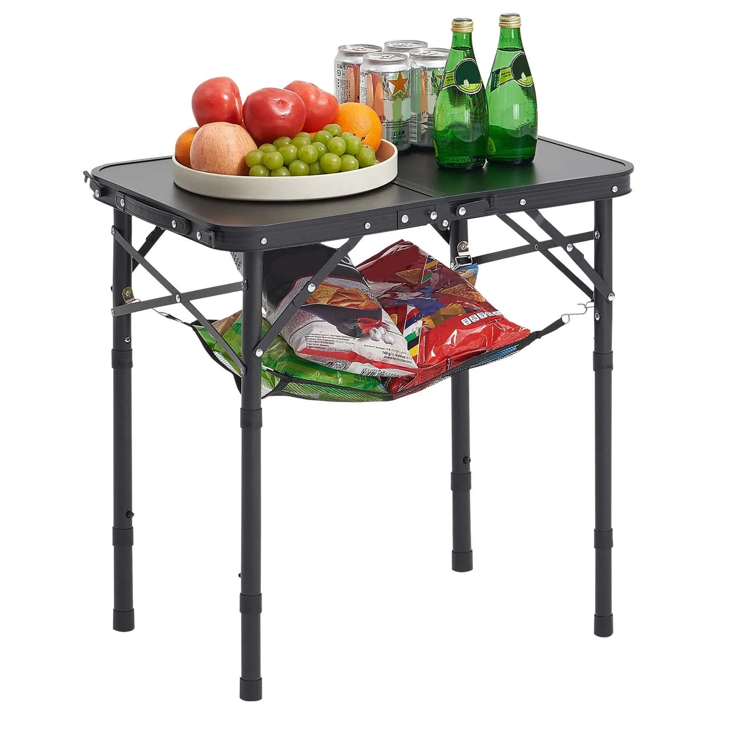 SucceBuy Folding Camping Table Adjustable Height Portable Aluminum Mesh Side