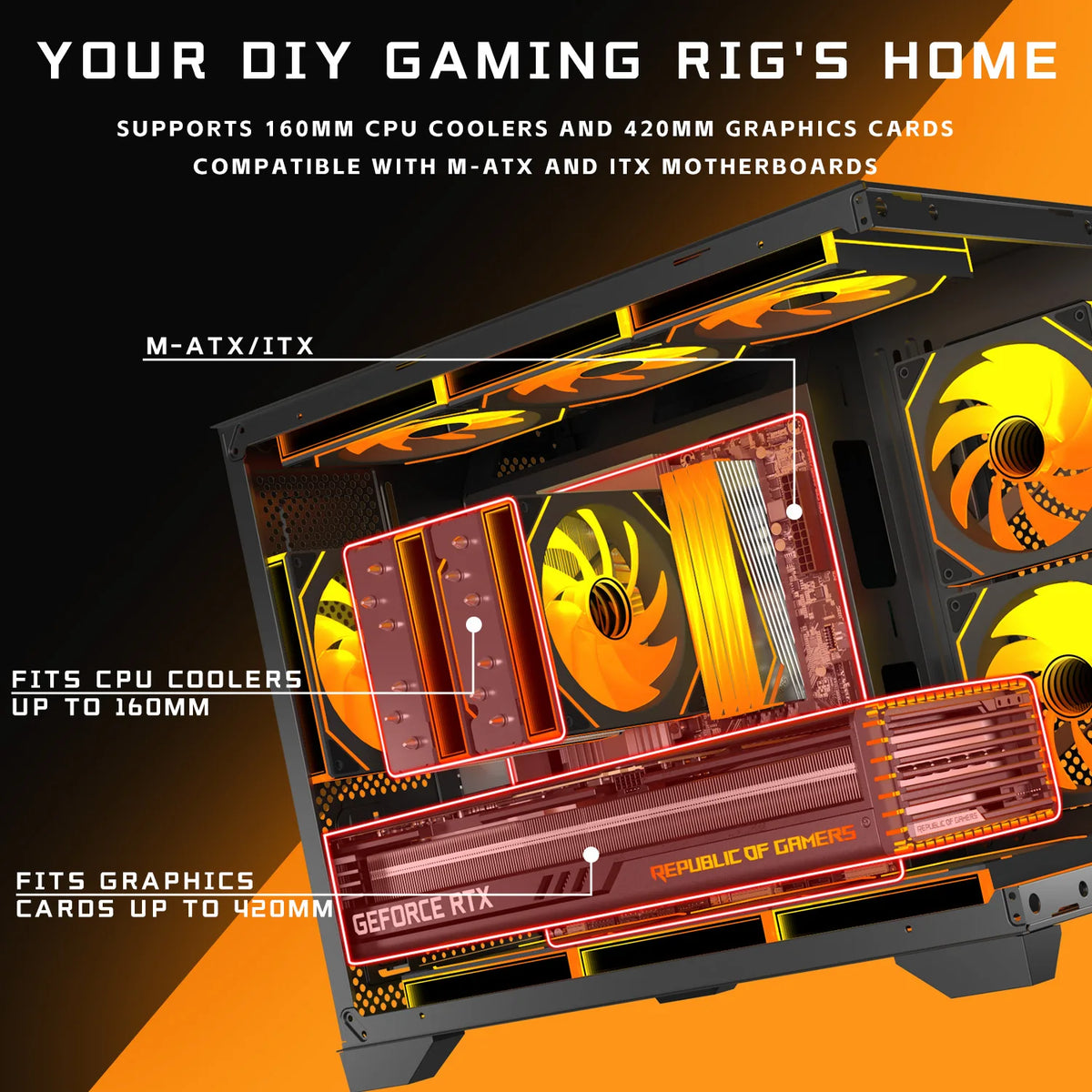 Gaming PC Case With Tempered Glass And Three ARGB Fans