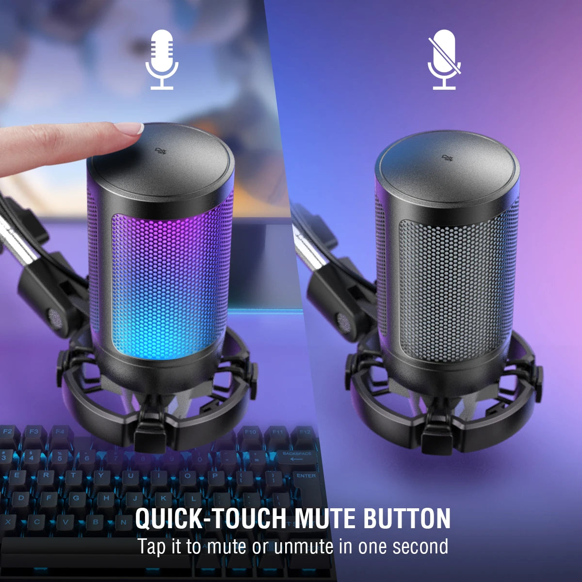 FIFINE USB Gaming Microphone With Mute Button and Boom Arm