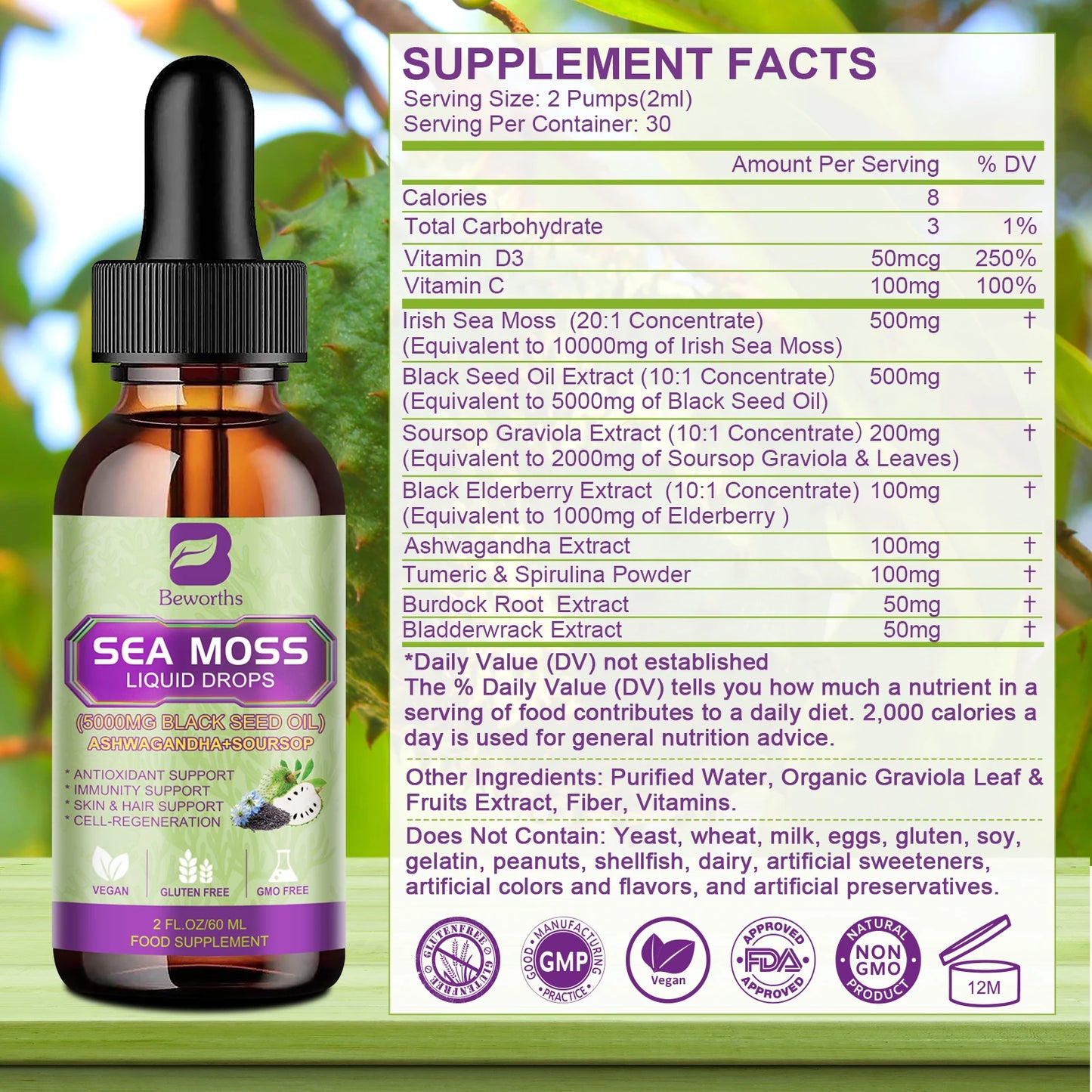 Beworths Sea Moss Extract Drops For Immunity, Digestion, Kidney Health
