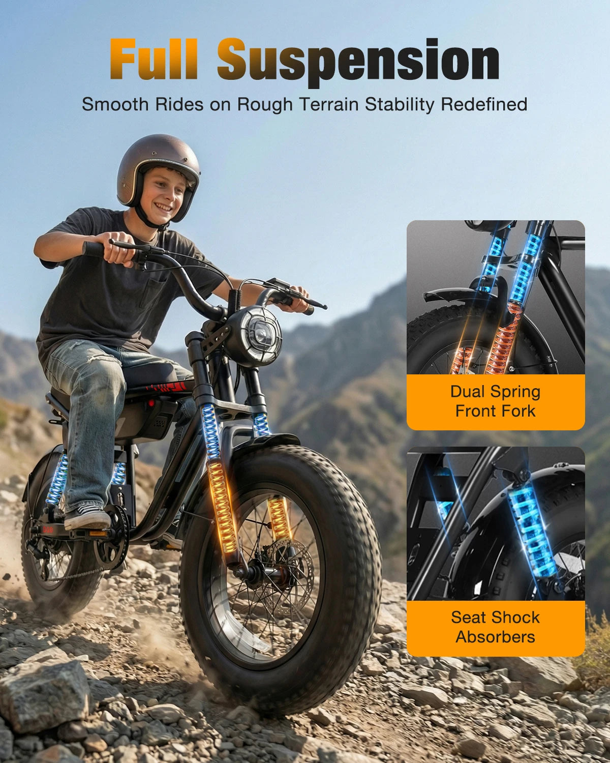 Hopepeak D10 Electric Mountain Bike 1200W Peak Motor 48V 10.4Ah