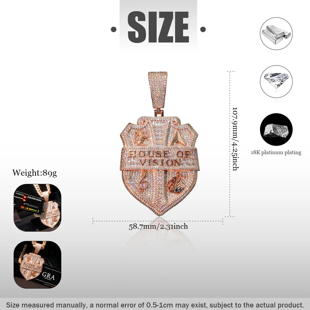 House Of Vision Iced Shield CZ Pendant Rose Gold Necklace