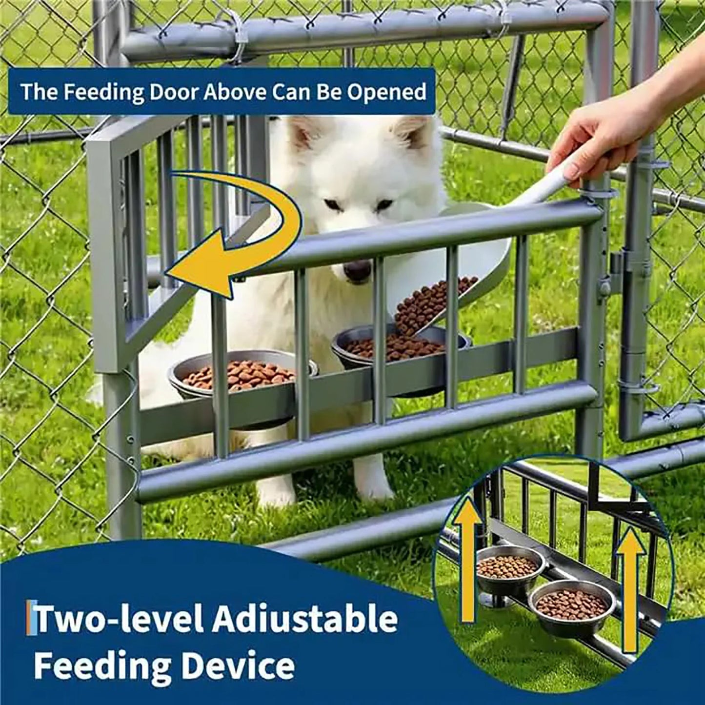 DishyKooker Outdoor Dog Kennel 10x10ft With PE Waterproof Roof 360° Feeding Door Heavy Duty Galvanized For Outdoor Pets