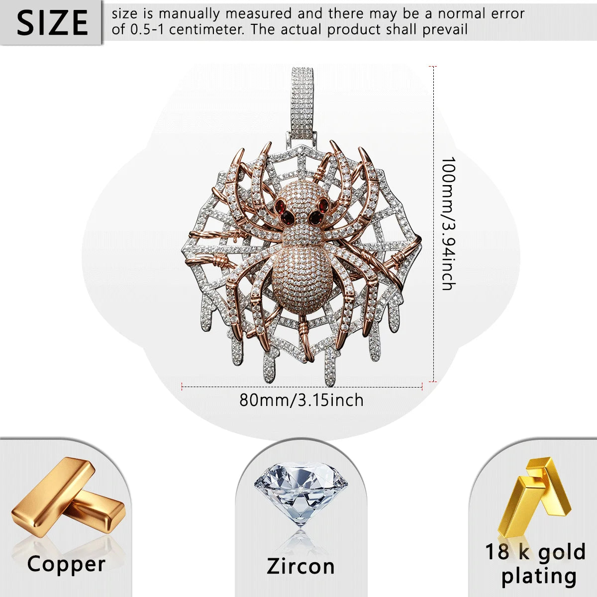 Lyee Cyee Spider Web Pendant Cubic Zirconia Hip Hop Bling
