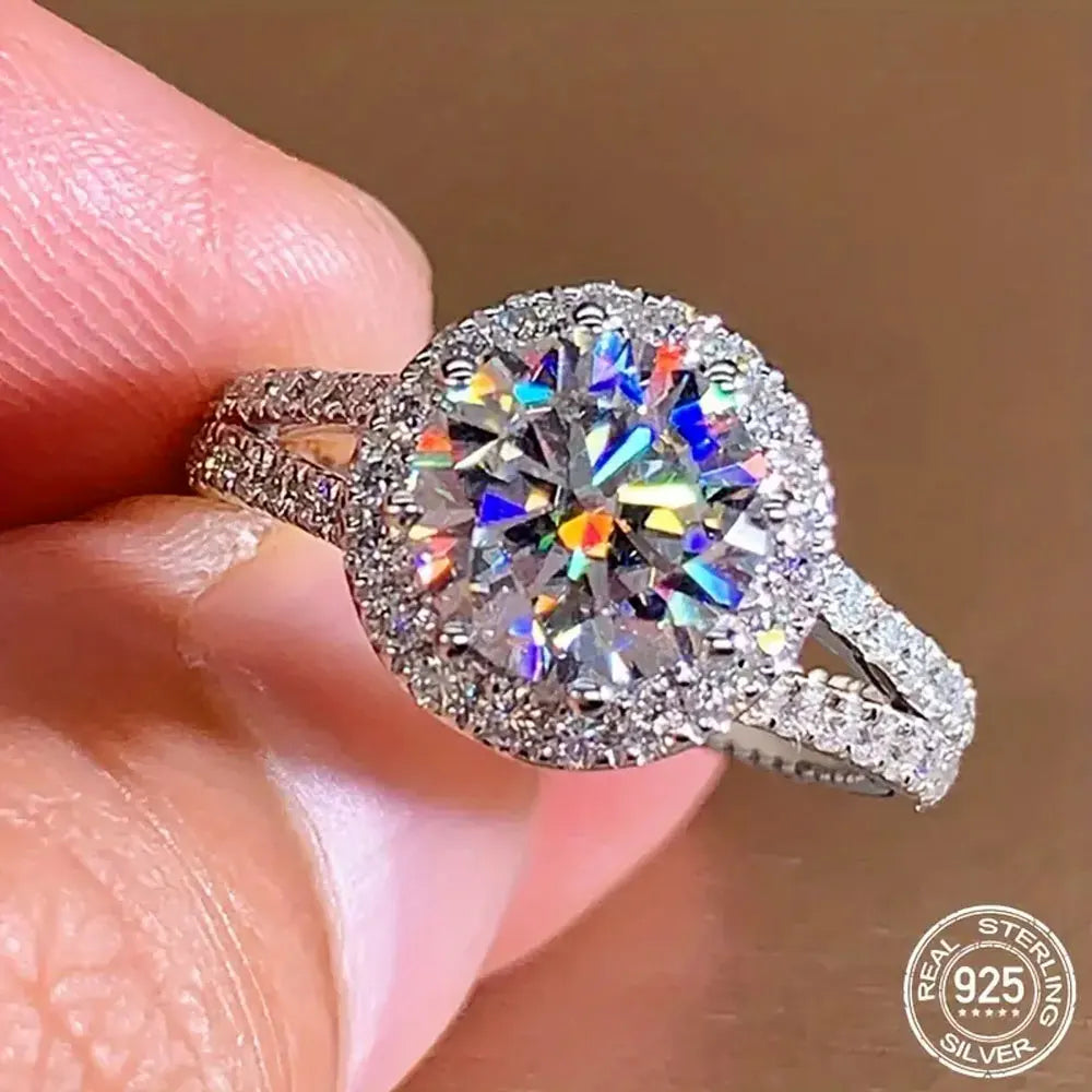 Lyee Cyee Sterling Silver Round Cut Moissanite Engagement Ring