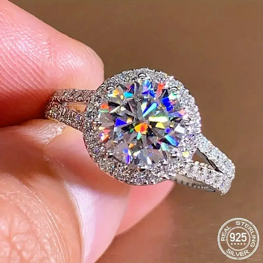 Lyee Cyee Sterling Silver Round Cut Moissanite Engagement Ring