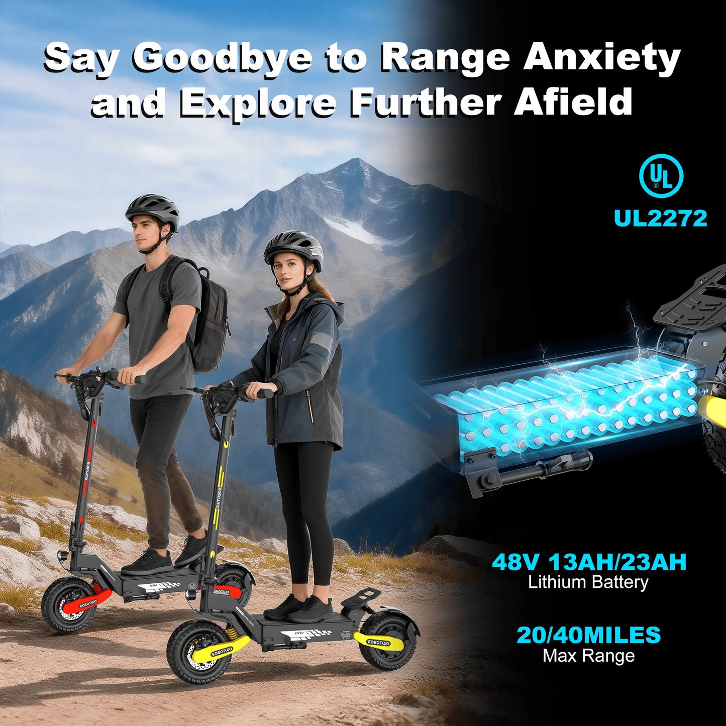 EOEOTWO 1200W Off Road Electric Scooter For Adults Long Range 30MPH 48V Foldable All Terrain Ready Tubeless 11 Inch