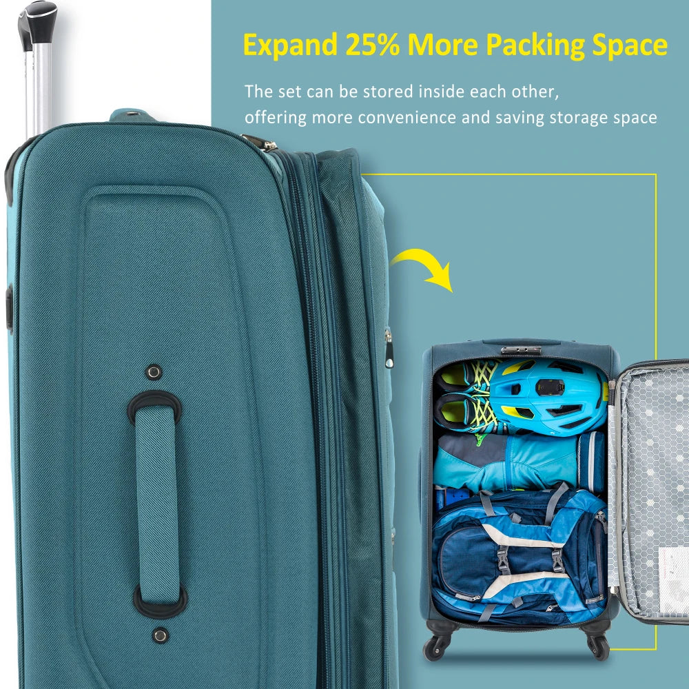 Softside Luggage Expandable Three-Piece Set With TSA Lock