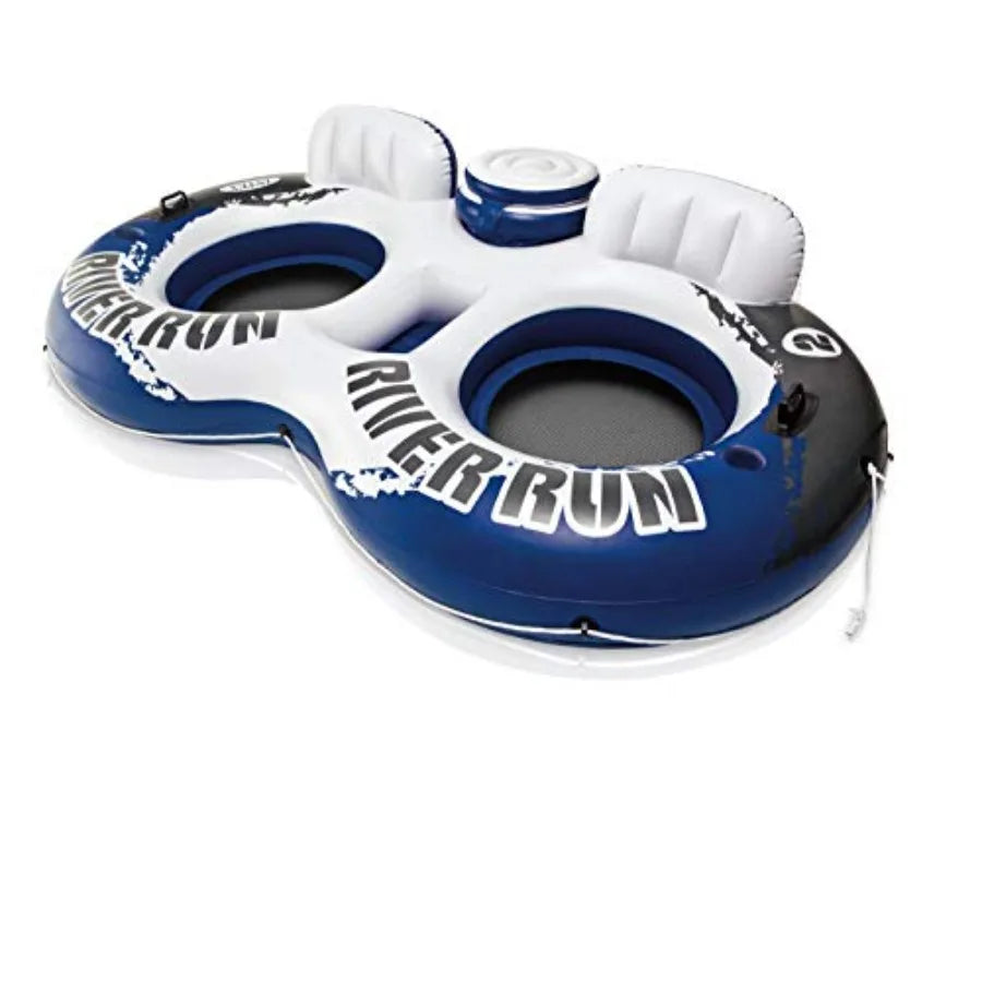 River Run Inflatable Tube Float For Two Riders With Built In Cooler PVC Blue Outdoor Water Play For Families