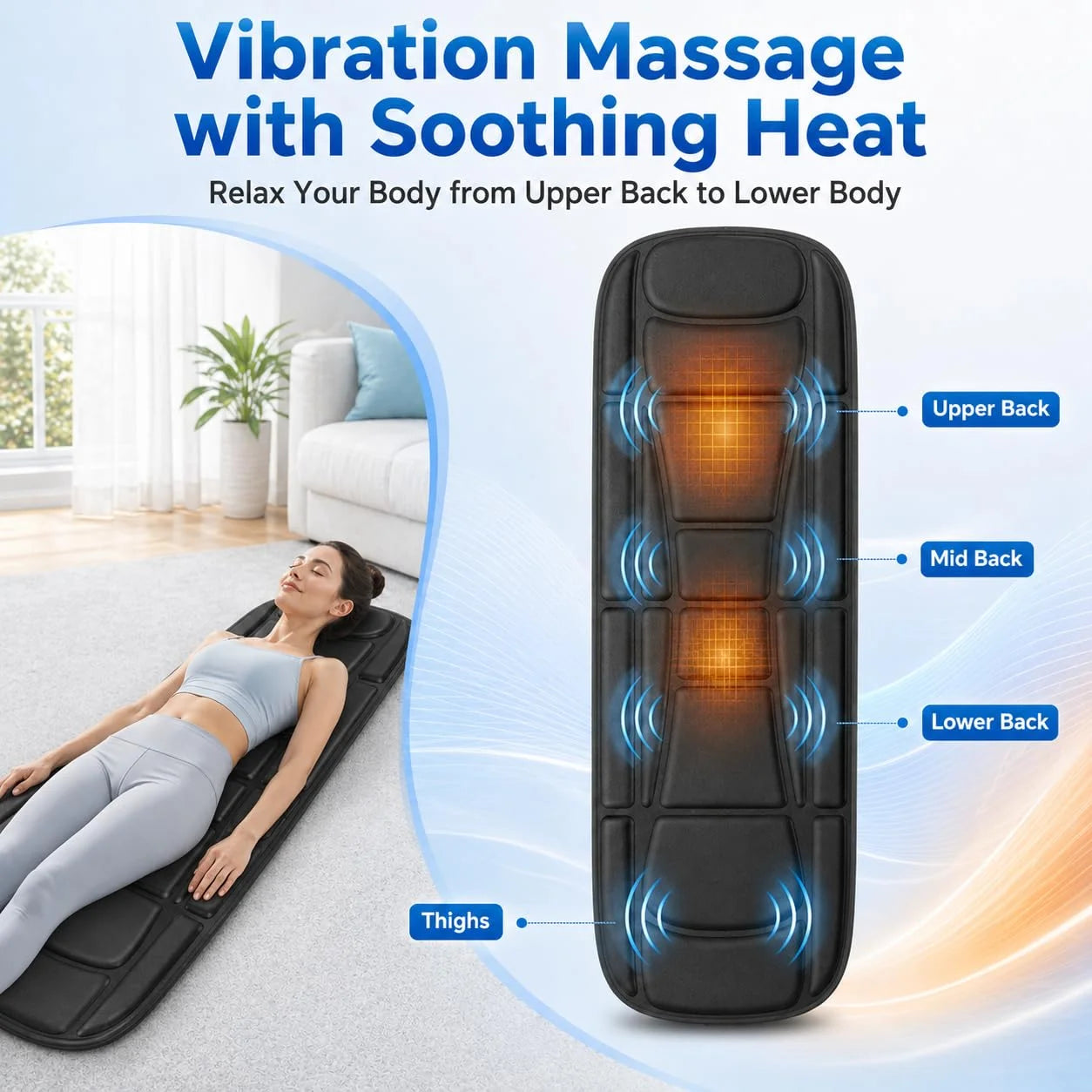 Full Body Massage Mat with Heat for Back Pain Relief – 10 Vibration Motors Back Massager Pad with 4 Heating Zones, 3 Adjustable Intensity Levels, Foldable Vibration Massage Mattress for Bed Sofa Home Office, Ideal Gift for