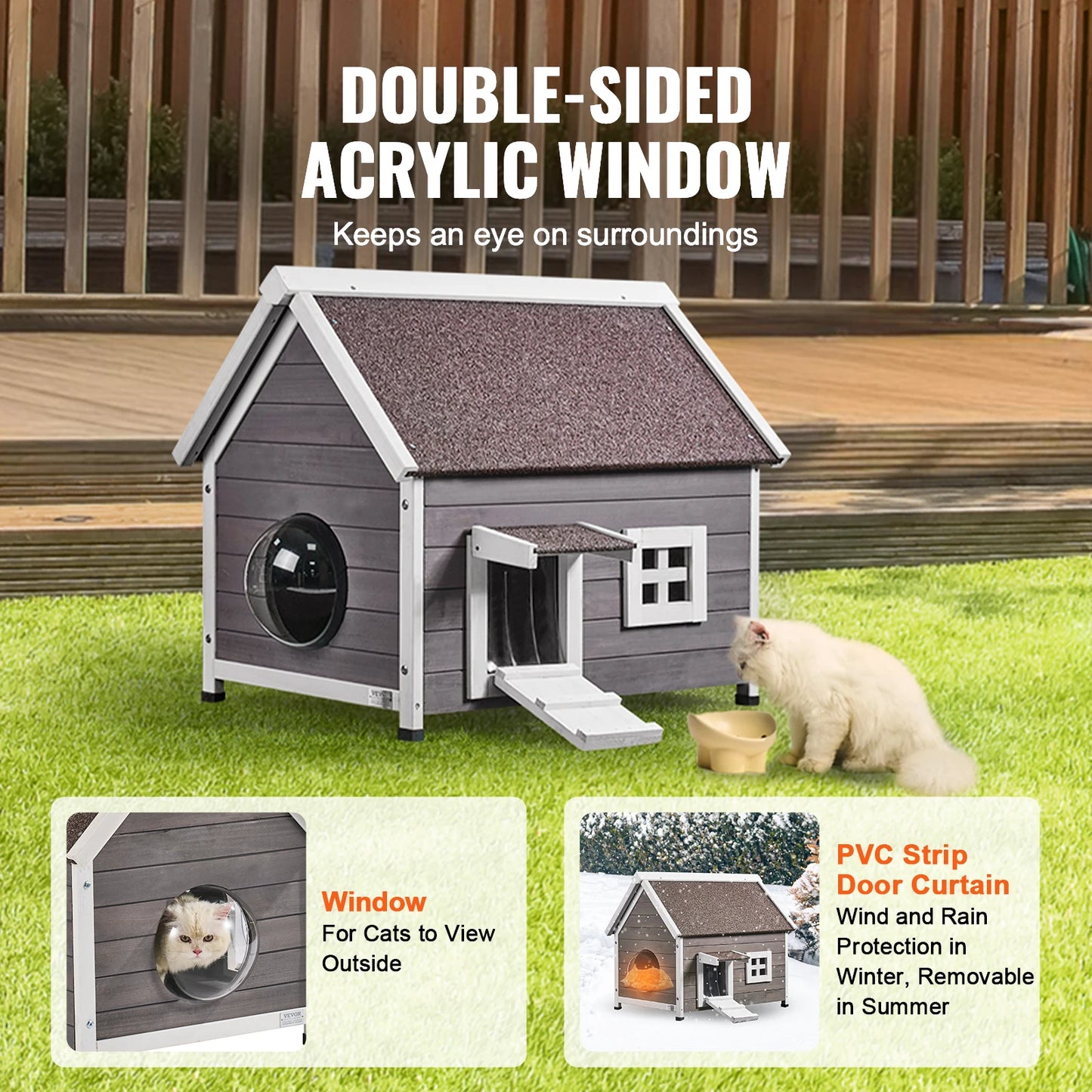 SucceBuy Outdoor Cat House Weatherproof Cedar Shelter For Feral Cats And Multiple Cats With Side Door