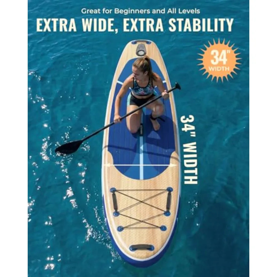 Inflatable Paddle Board For Family Fun Extra Wide Ultra Stable 2 To 3 People With Non Slip PVC Deck