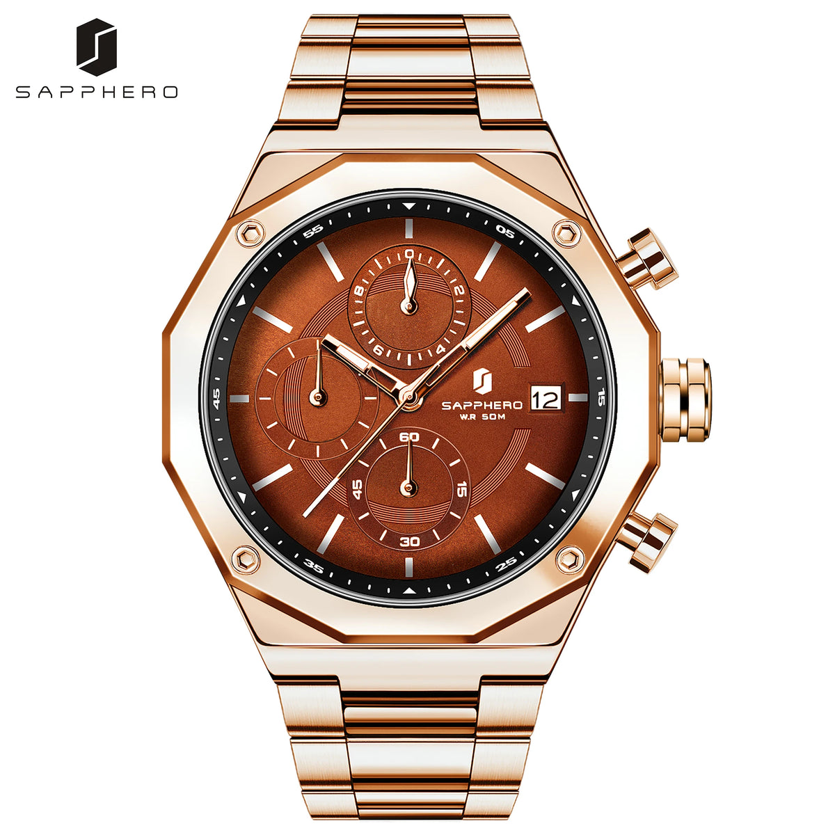 SAPPHERO Men's Chronograph Quartz Watch 5ATM Waterproof Stainless Steel Wristwatch Business Sport Fashion Casual Watch for Men Daily Wear Gift for Father Husband