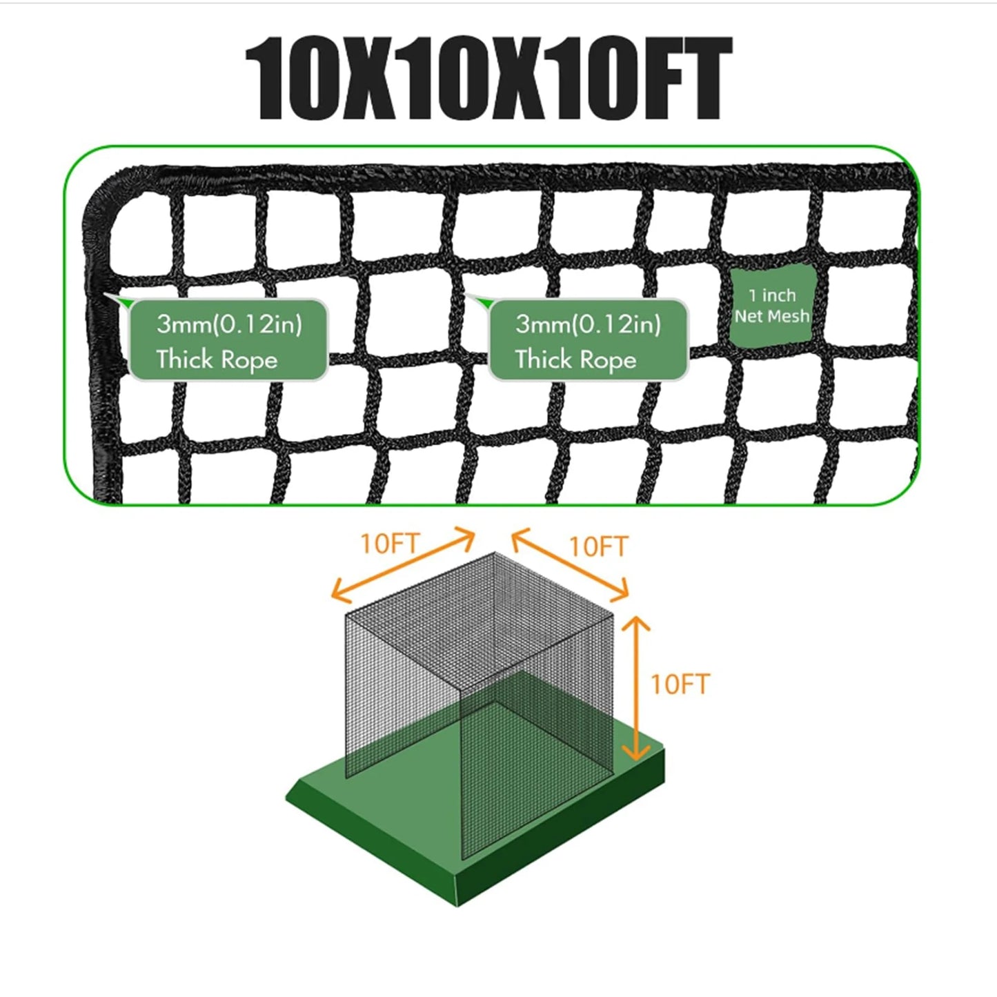 Golf Practice Net 10x10x10ft Portable Hitting Cage with Double Layer Wear Resistant Netting for Backyard Golf Training