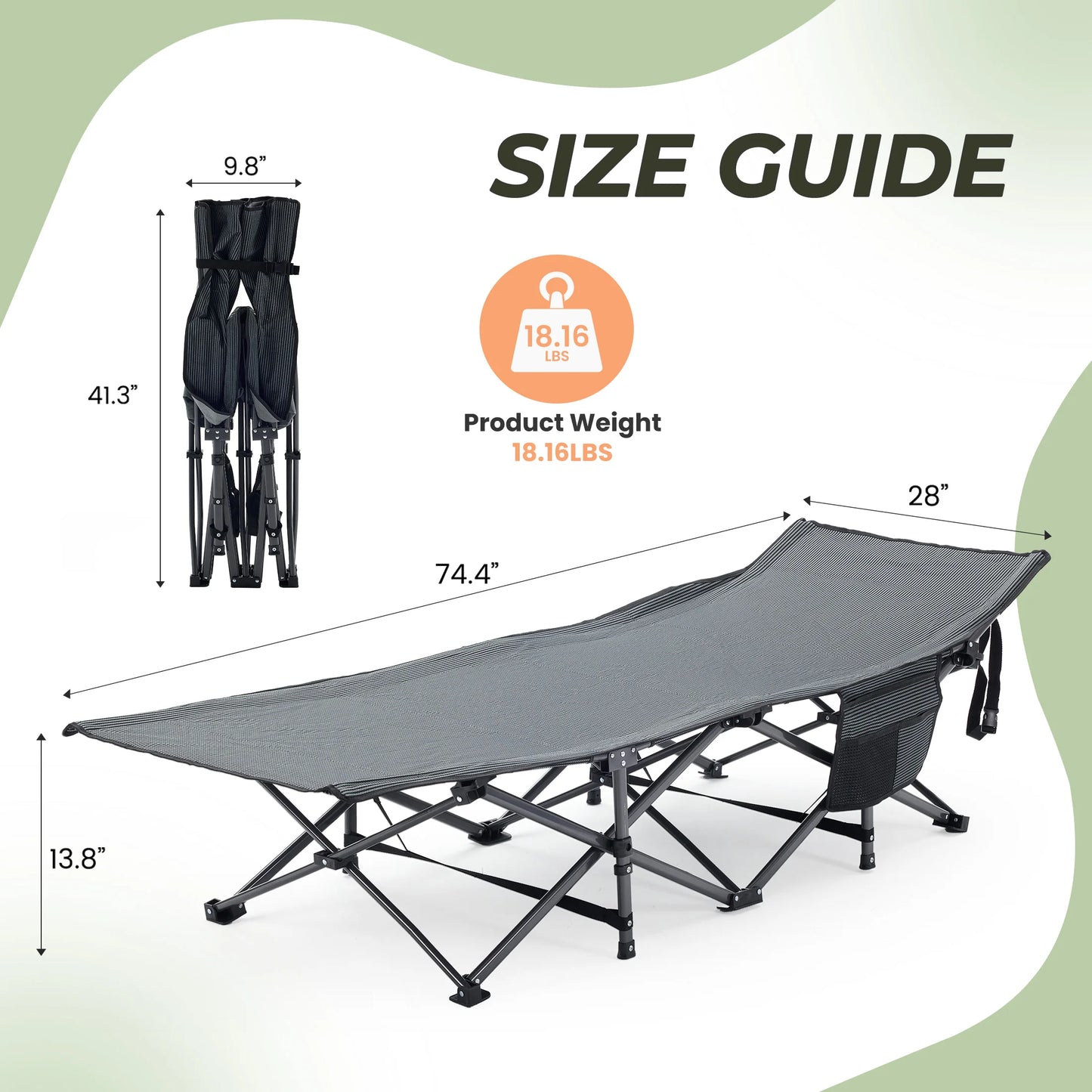 JHK Folding Camping Bed Lounge Chair Beach Portable Sturdy Frame