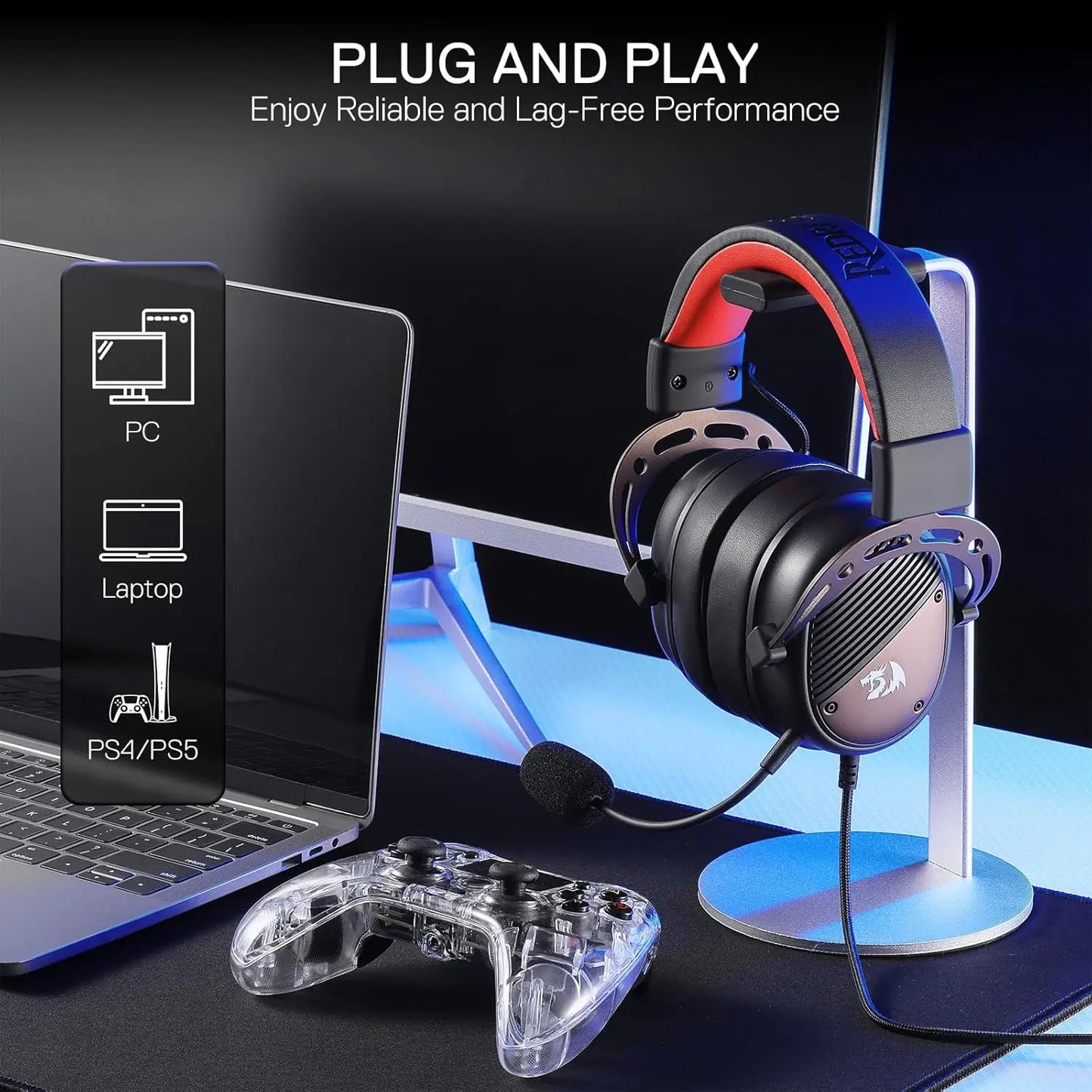 Redragon H730 USB Wired Gaming Headset 360 Degree Spatial Sound