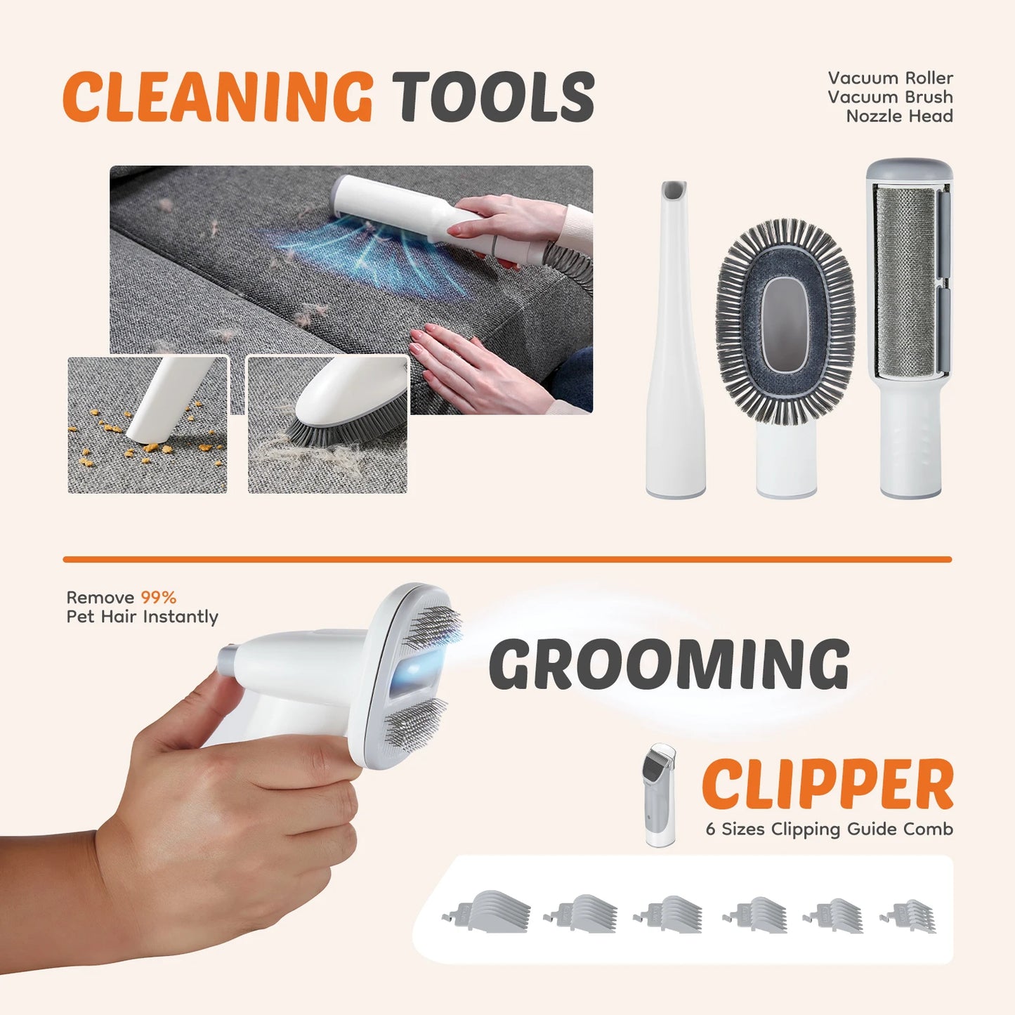 Professional Pet Grooming Vacuum Kit With Cordless Clippers And 5 Groomer Tools