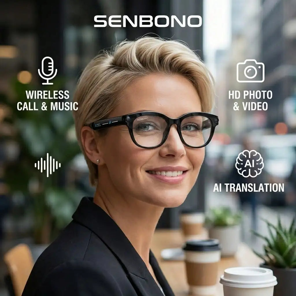 SENBONO AI Photography 2MP Smart Glasses With Translation And Music