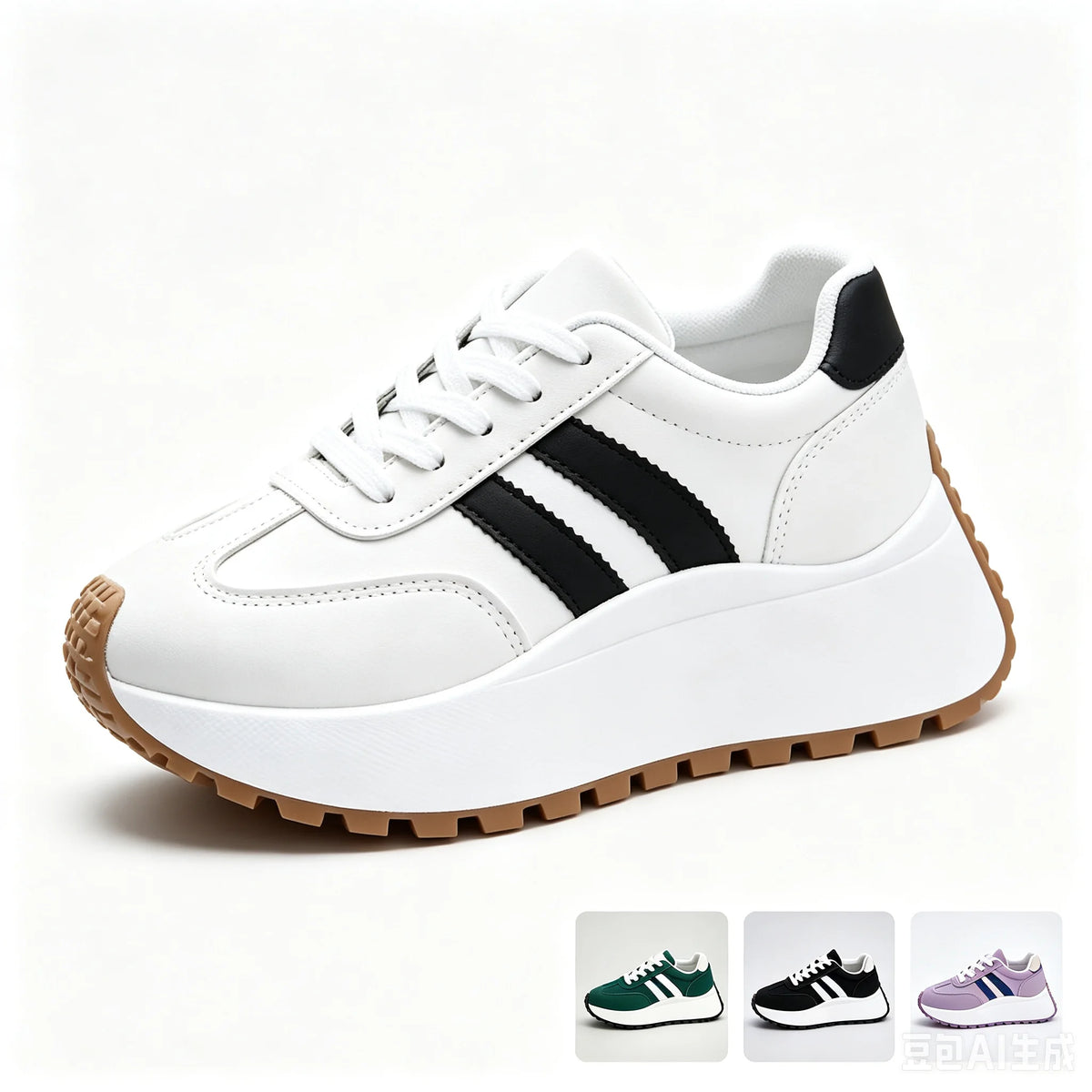 Women's Lace Up Platform Casual Sneakers Soft Synthetic Leather Upper Non-Slip Rubber Sole Retro Walking Shoes Fashion Thick Sole Athletic Footwear for Daily Shopping Travel Outdoor White Black Green Purple