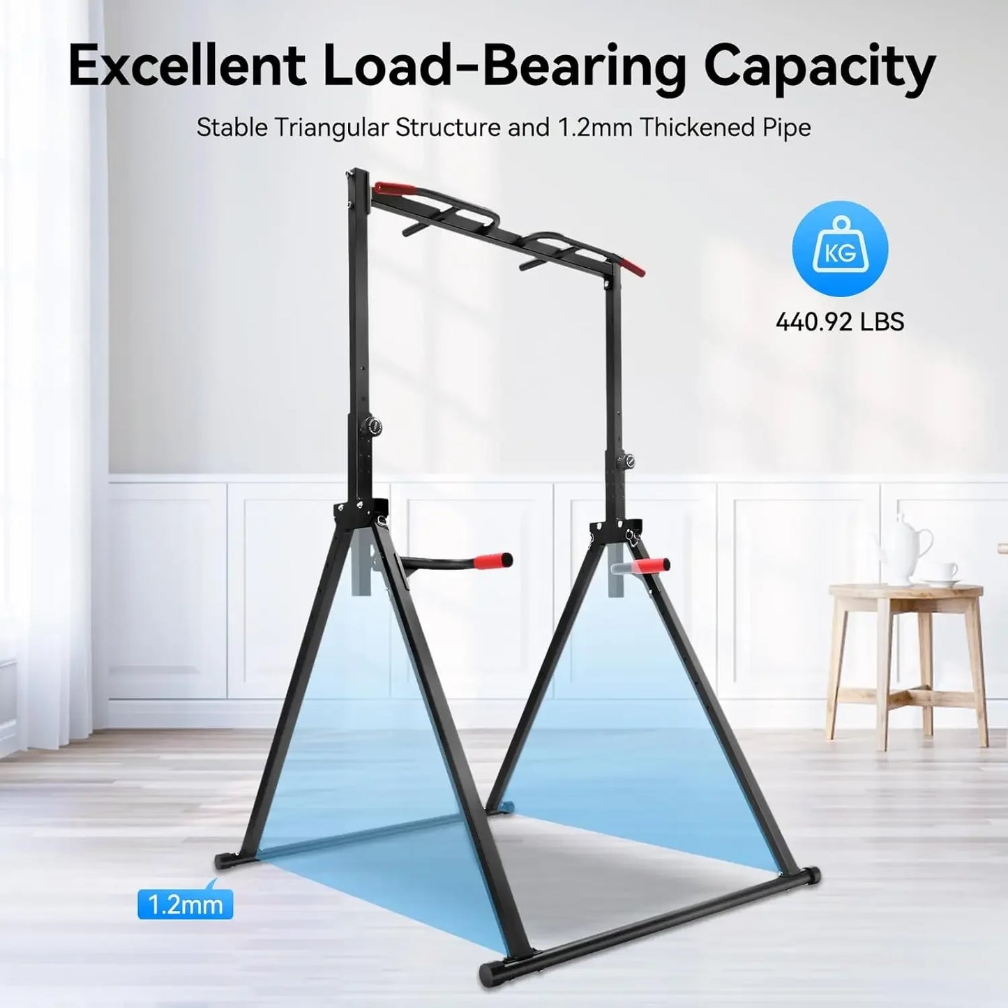 Height Adjustable Free Standing Power Tower With Dip Bar Station