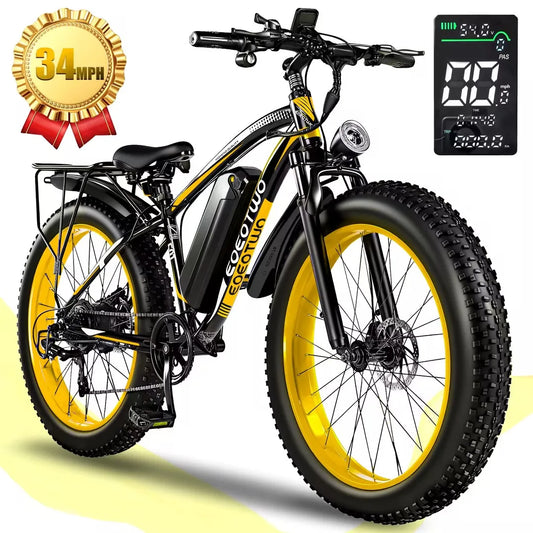 EOEOTWO 1500W Electric Bike Ebike 48V 15Ah Battery 26 Inch Fat Tire Mountain Bike 34MPH For Adults