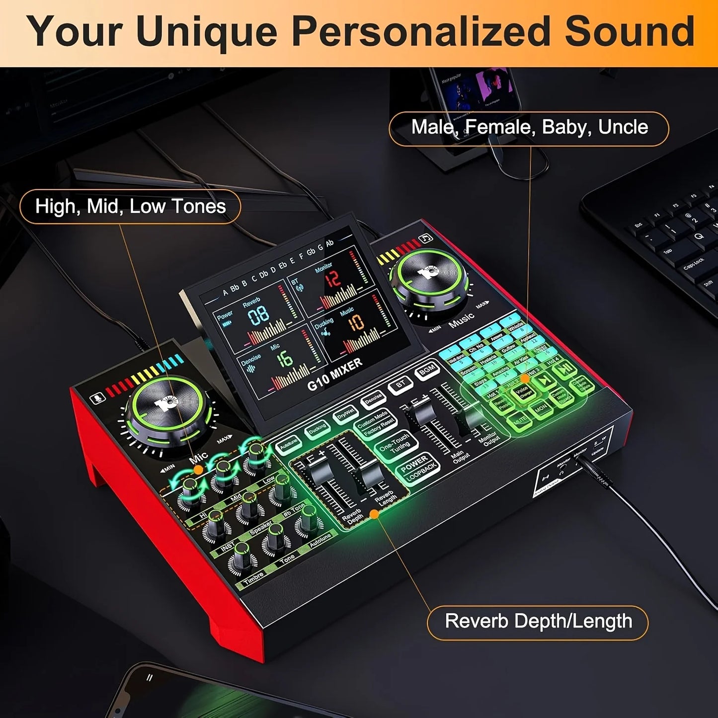 Tenlamp G10 Audio Mixer With Voice Changer For PC Streaming