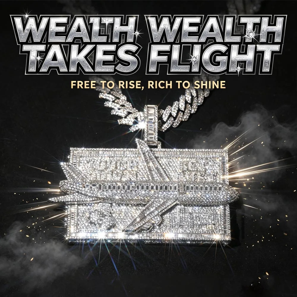 Lyee Cyee Iced Out Airplane Cash Stack Pendant Necklace