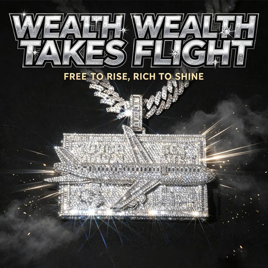 Lyee Cyee Iced Out Airplane Cash Stack Pendant Necklace