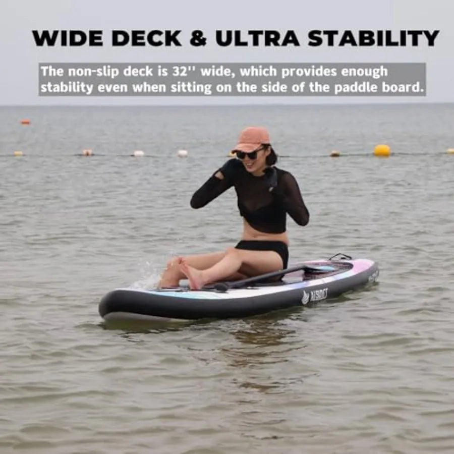 Inflatable Paddle Board For Adults Wide SUP With Blue Carry Bag And Pump Premium Accessories All Skill Levels