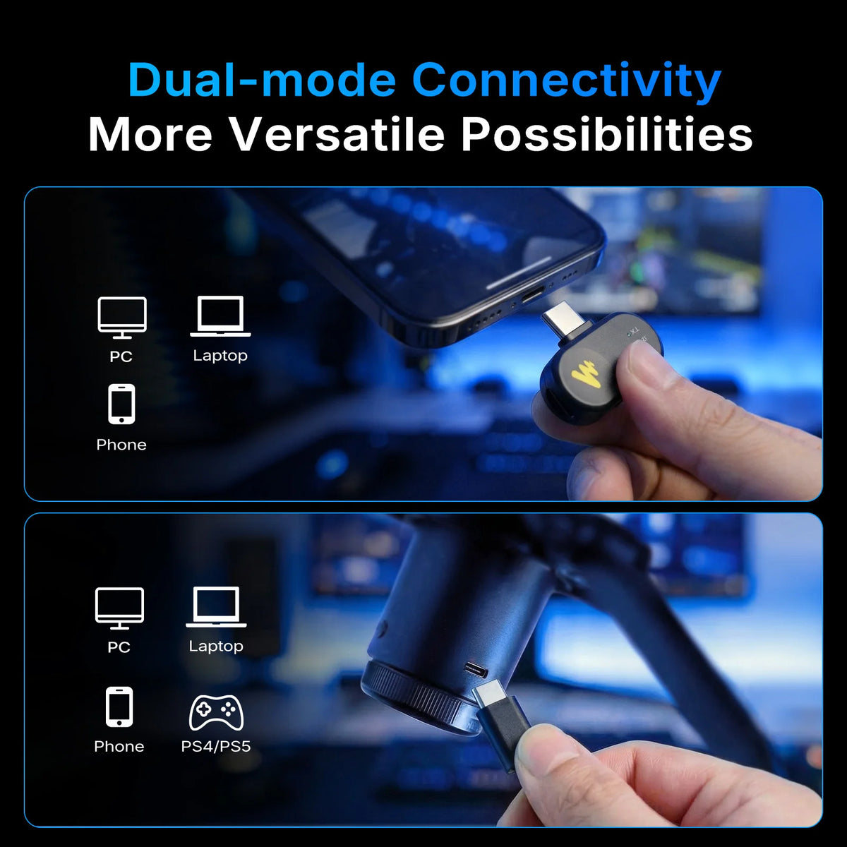 MAONO DGM20W Wireless & USB Microphone USB Gamer Microphone - Noise Reduction RGB Lighting Clear Voice Maono Link Software Control One Tap Mute Desktop Stand Microphone for PC Gaming Live Streaming Host Recording