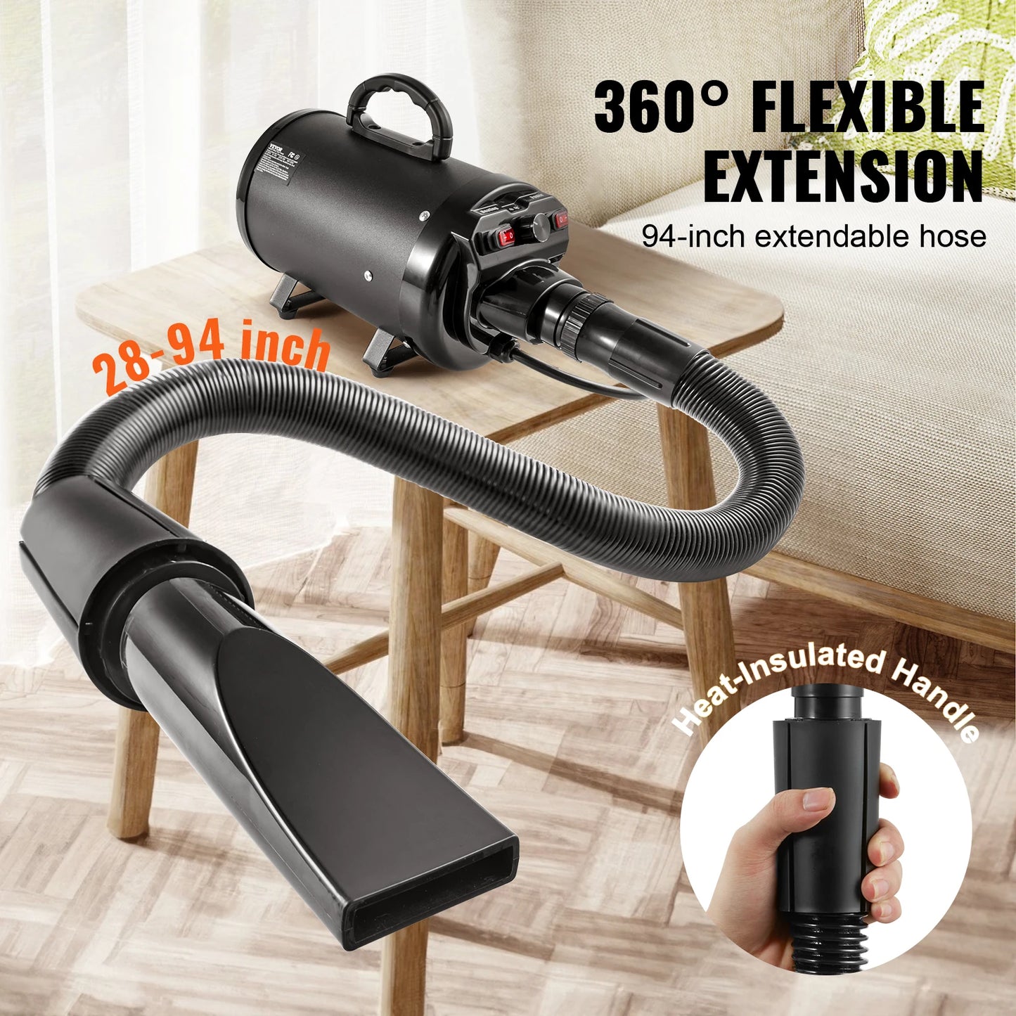 SucceBuy 2000W Pet Blow Dryer With Adjustable Speed And Nozzles