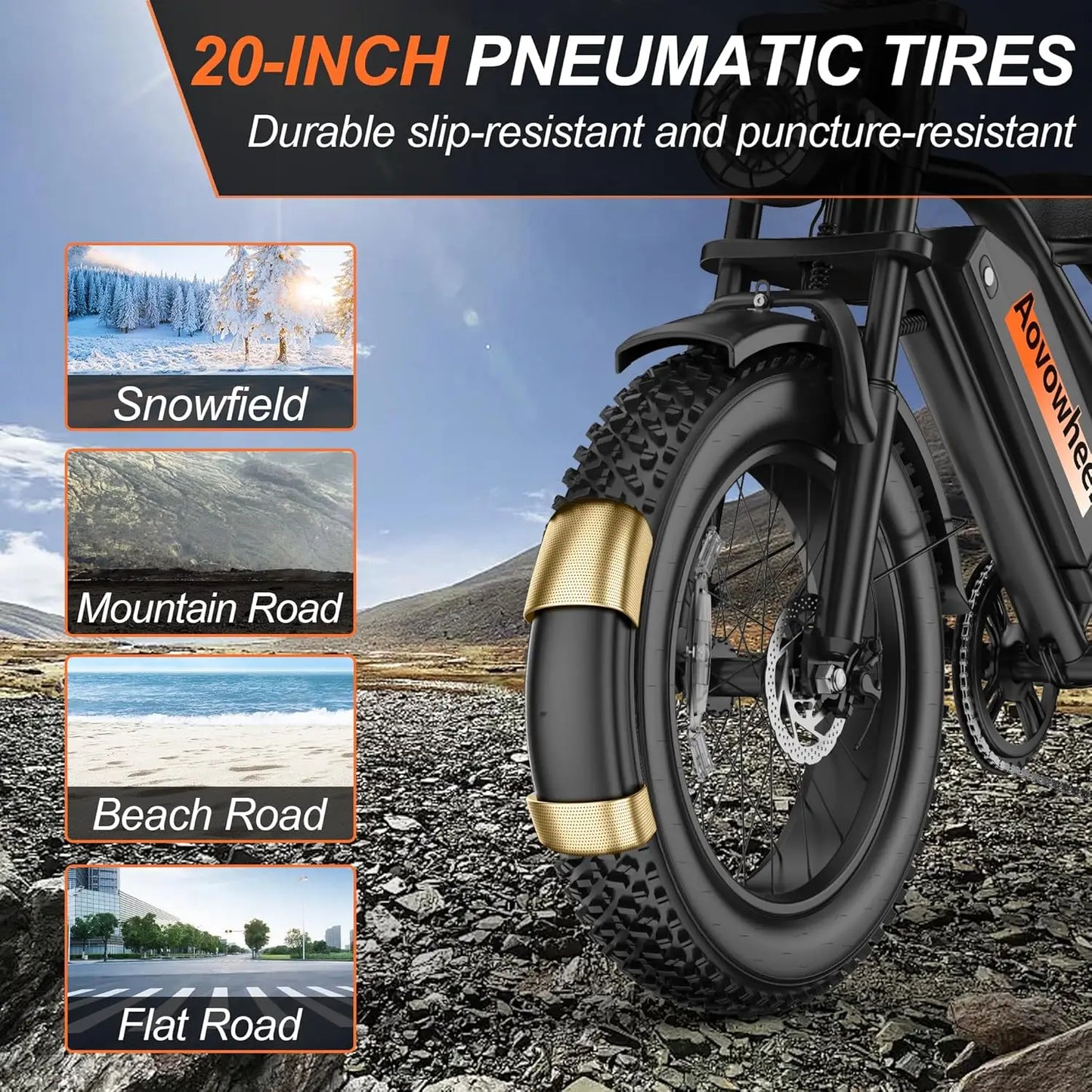 AOVOWHEEL AW2PRO Electric Bike 1500W Fat Tire MTB Dual Disc Brakes 31MPH Top Speed 70 Mile Range For Adventurous Riders