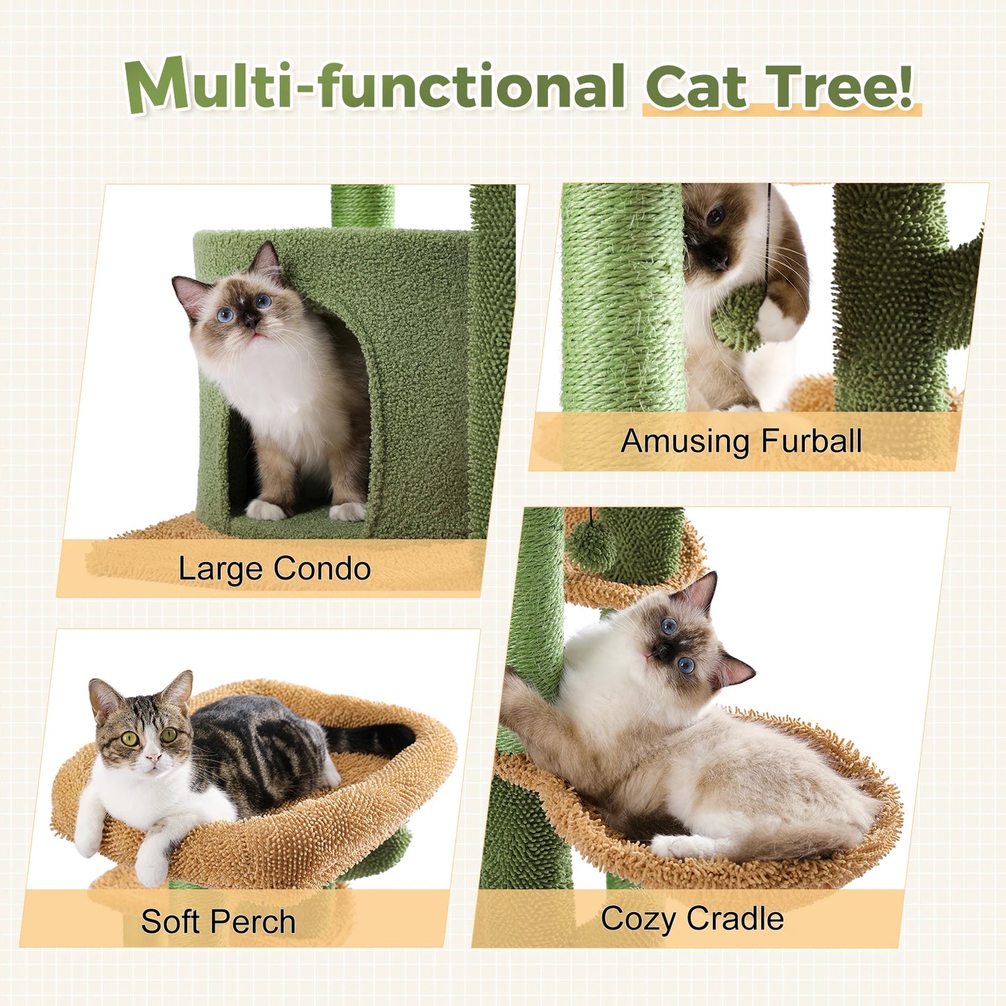 Cat Tree Cactus Cat Tower Cat's House with Scratching Post Cute Play House Furniture with Condo Nest Mordern Pet Scratcher