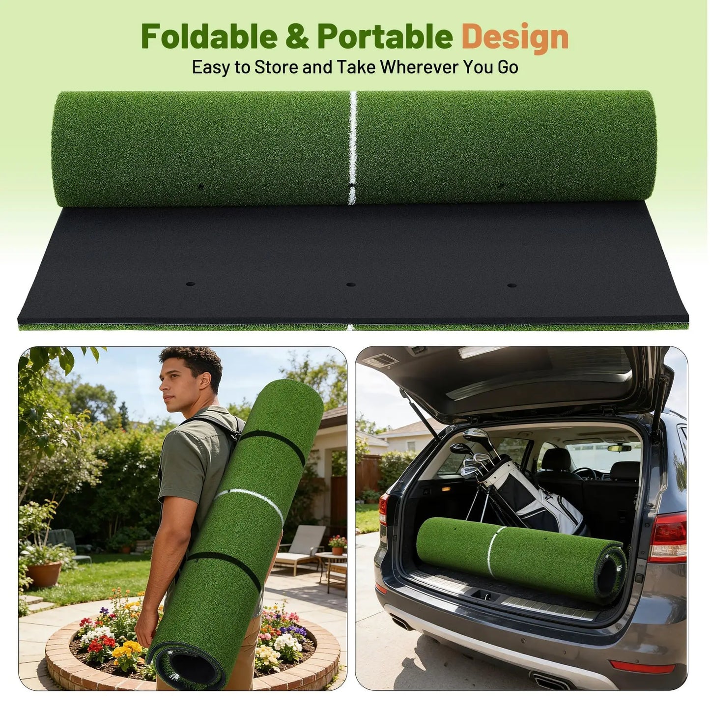 HiMISS Premium Dual Turf Golf Practice Mat 5x4ft With Alignment Lines For Backyard Golfers Swing Trainer
