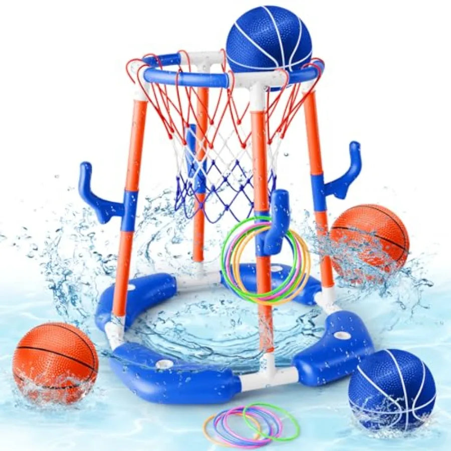Pool Basketball Hoop 2-In-1 Floating Pool Ring Game For Adults With 4 Balls And Pump Included Outdoor Water Fun