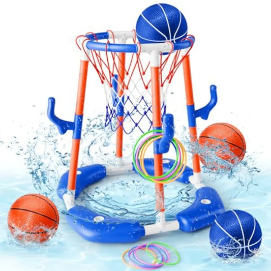 Pool Basketball Hoop 2-In-1 Floating Pool Ring Game For Adults With 4 Balls And Pump Included Outdoor Water Fun