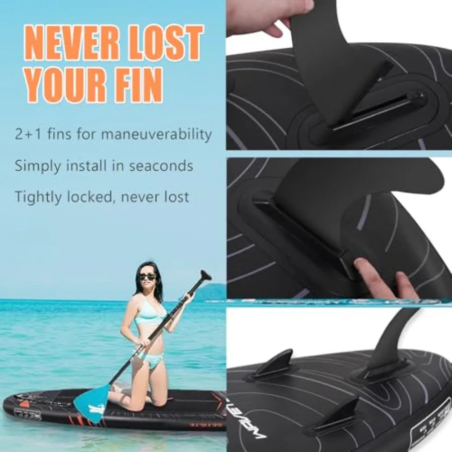 Inflatable Paddle Board Blue Gray For Outdoor Water Sports Ultra Light 17.4 Lb Wide Deck With SUP Camera Seat