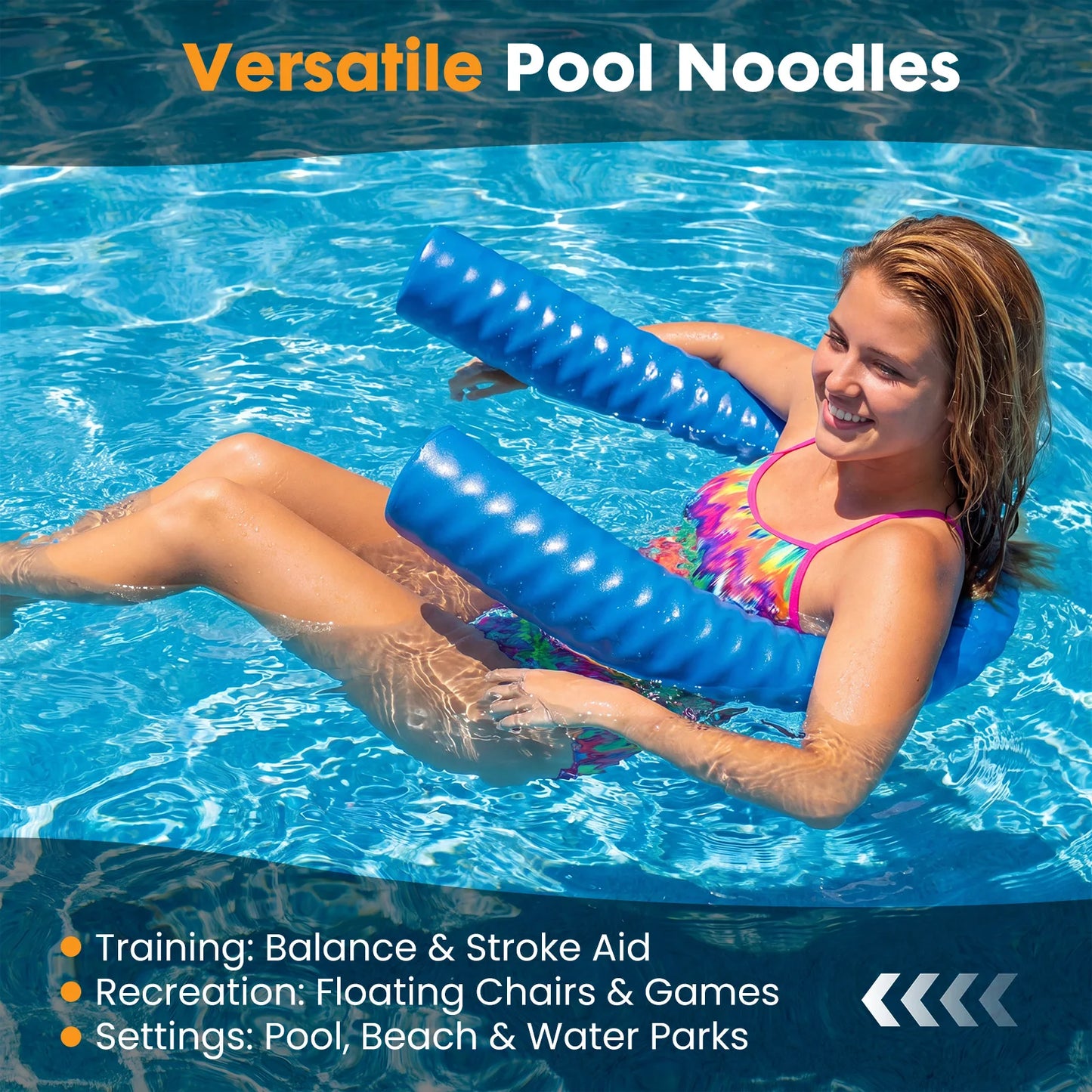 JHK Unsinkable Solid NBR Pool Noodle With Three Layer Vinyl Coating UV Resistant 250 Lbs For Pool Parties