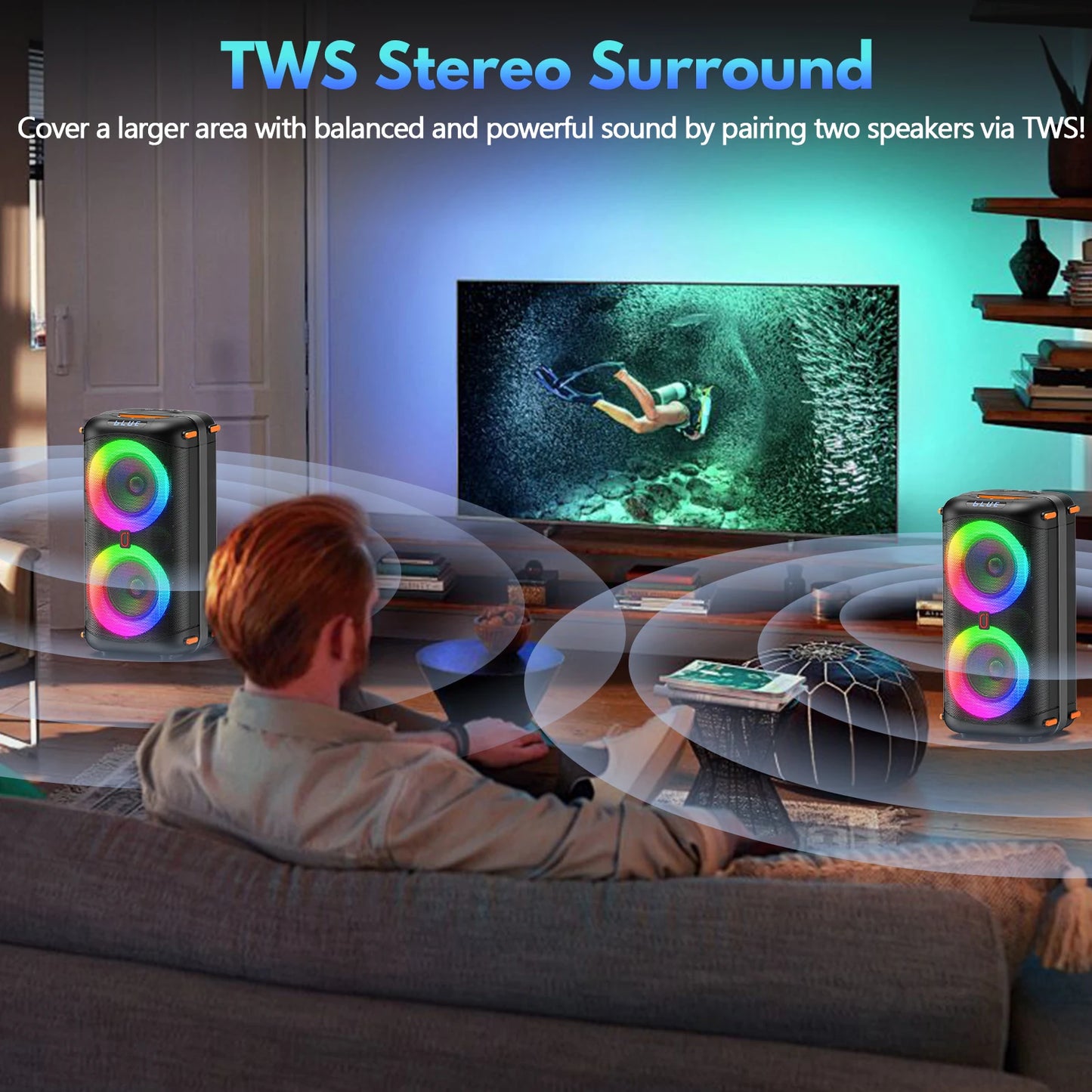 FanFun T27 Wireless Bluetooth Karaoke Speaker Dual Microphones LED Lights