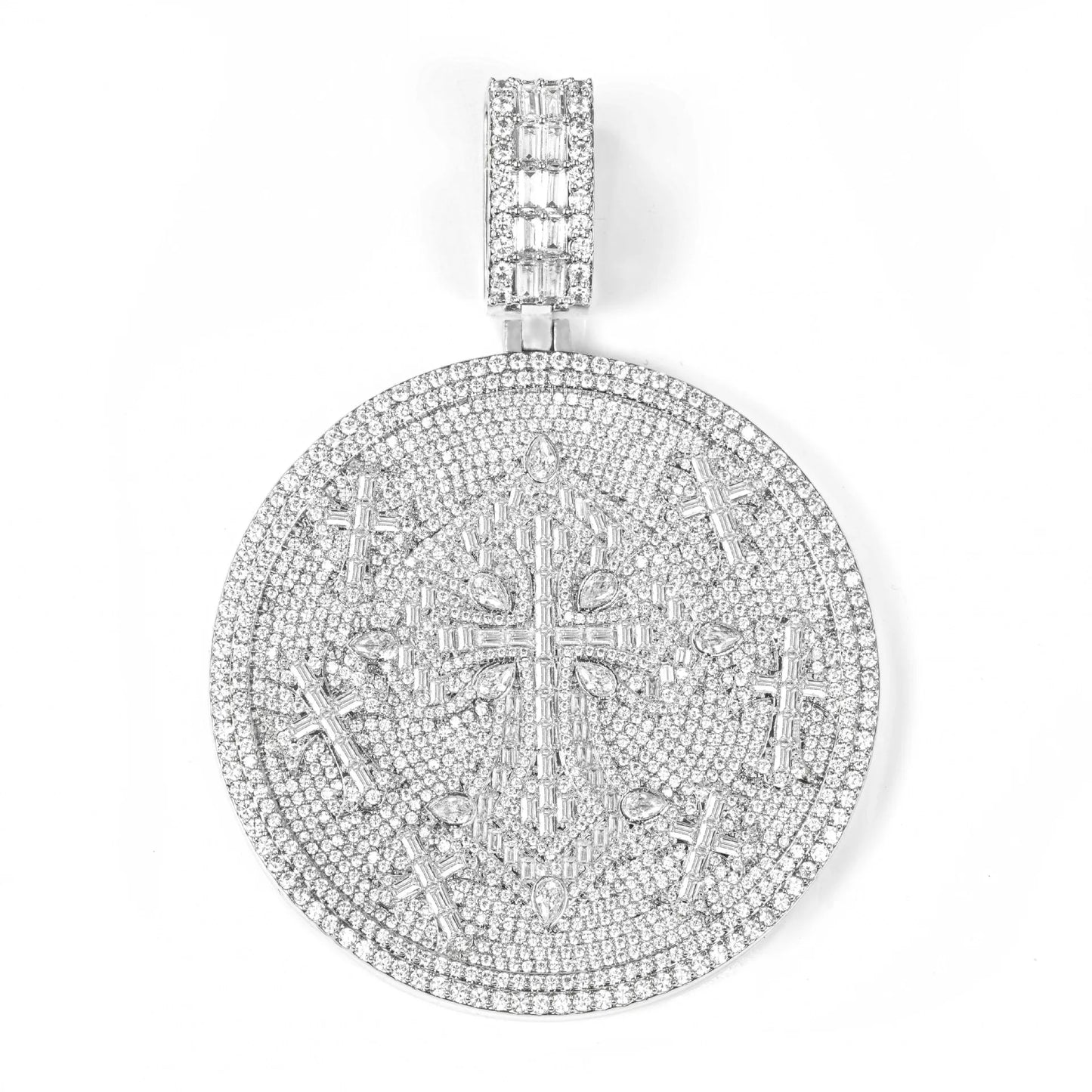Lyee Cyee Premium Zircon Disc Cross Pendant Necklace